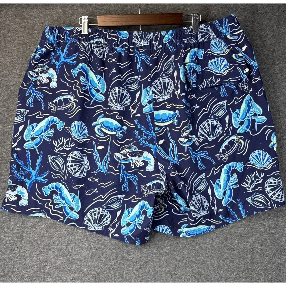 Vineyard Vines Men 3XB Navy Sea Life Lobster Turtle Lined Swim Trunks Cruise EUC